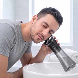 Tilt over the sink and rinse