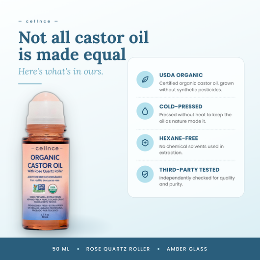 Cellnce Organic Golden Castor Oil Roll-On | Cold-Pressed and Hexane-Free