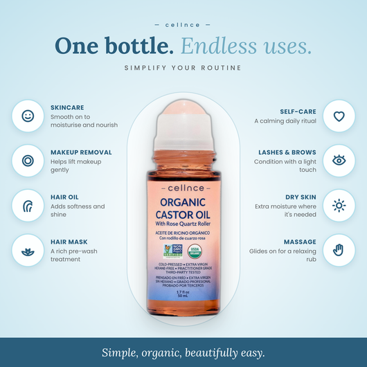 Cellnce Organic Golden Castor Oil Roll-On | Cold-Pressed and Hexane-Free